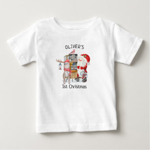 Camiseta De Bebé Primera Navidad de Bebé Santa y Reno con Trineo