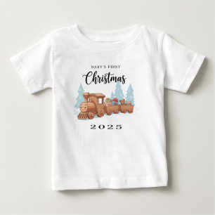 Camiseta De Bebé Primera Navidad del Bebé 2025 Juguete de Madera