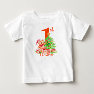 Camiseta De Bebé Primera Navidad del Bebé, Diseño de Oso y Árbol Ad