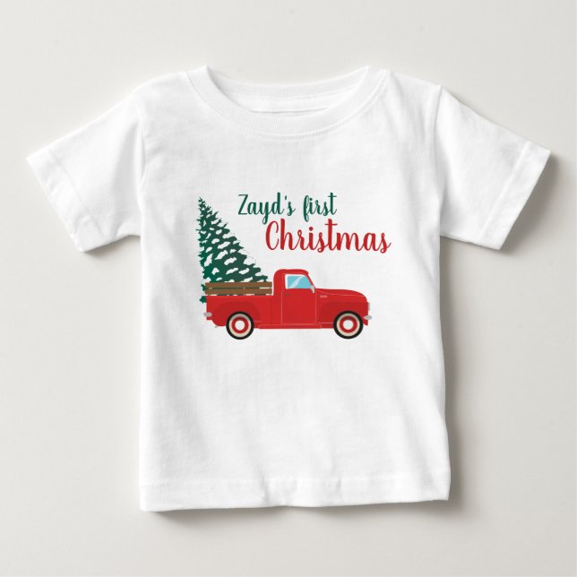 Camiseta De Bebé Primera Navidad Personaliza el Camión de Recogida (Anverso)
