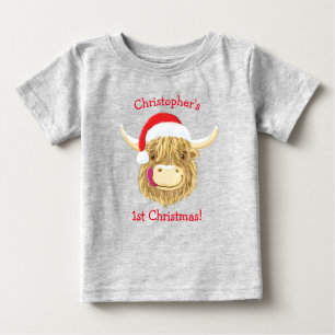 Camiseta De Bebé Primera Navidad personalizada de la vaca de las ti