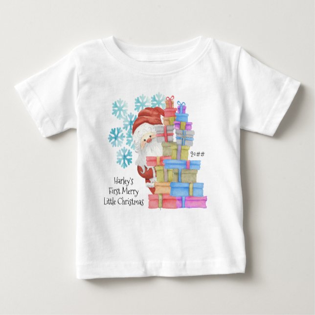 Camiseta De Bebé Primera Navidad personalizada Papá Noel (Anverso)