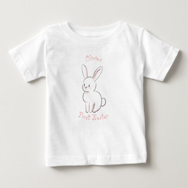 Camiseta De Bebé Primera Pascua del bebé con lindo conejito sentado (Anverso)