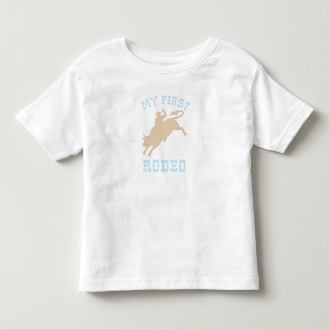 Camiseta De Bebé Primera Rodeo Cumpleaños azul bebé y beige (Anverso)