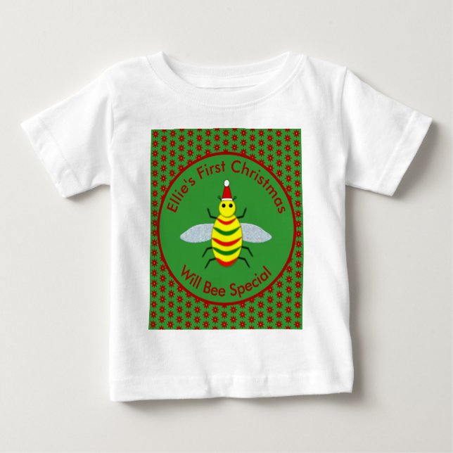 Camiseta De Bebé Primeras abejas navideñas y flores de Poinsettia (Anverso)