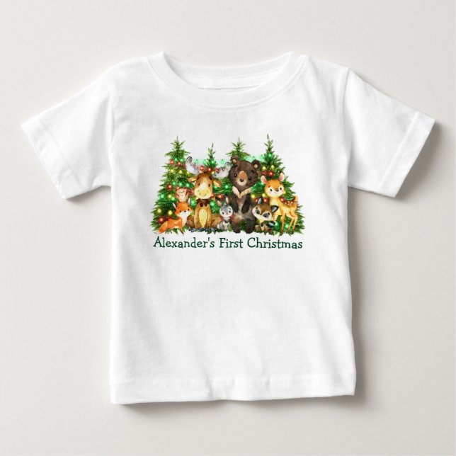 Camiseta De Bebé Primeras luces navideñas de los animales del bosqu (Anverso)