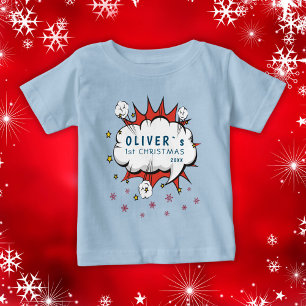 Camiseta De Bebé Primeras Navidades de Super Héroe Bebé Copos de Ni