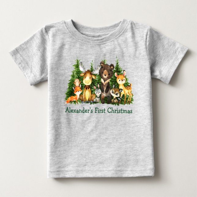 Camiseta De Bebé Primeros animales del bosque forestal de Navidad G (Anverso)