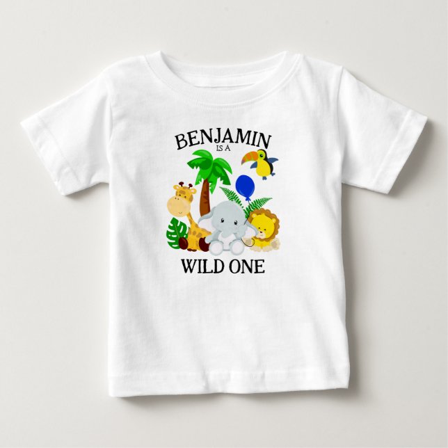 Camiseta De Bebé Primeros cumpleaños de animales salvajes de un saf (Anverso)
