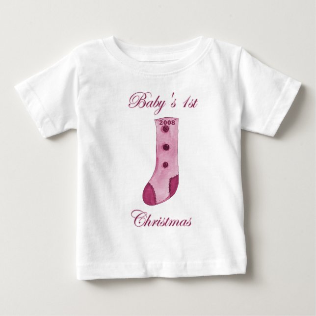 Camiseta De Bebé Primeros Navidades de Pink Stocking Baby (Anverso)