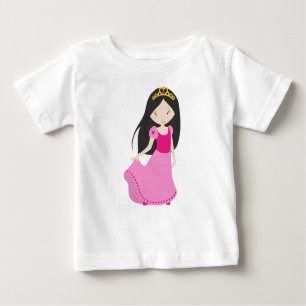 Camiseta De Bebé Princesa Cuta, Corona, Pelo Negro, Vestido Rosa