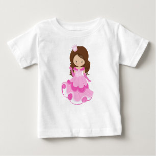 Camiseta De Bebé Princesa Cuta, Corona, Vestido Rosa, Pelo Marrón