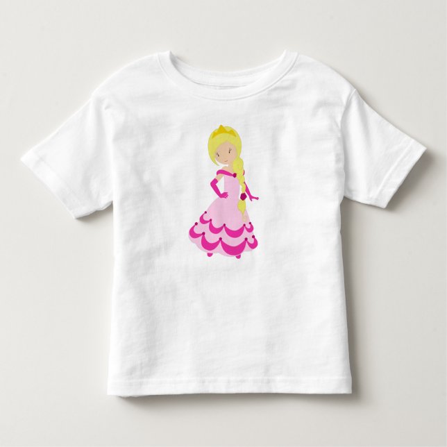 Camiseta De Bebé Princesa Cuta, Pelo Rubio, Corona, Vestido Rosa (Anverso)