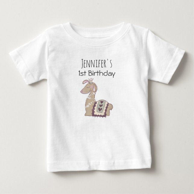 Camiseta De Bebé Princesa Cute Llama con cumpleaños de corona (Anverso)