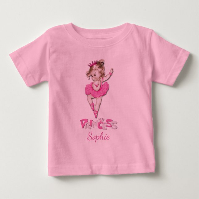 Camiseta De Bebé Princesa Cute Vintage Bebé Ballerina Personalizada (Anverso)