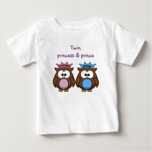Camiseta De Bebé princesa de búho gemelo y príncipe