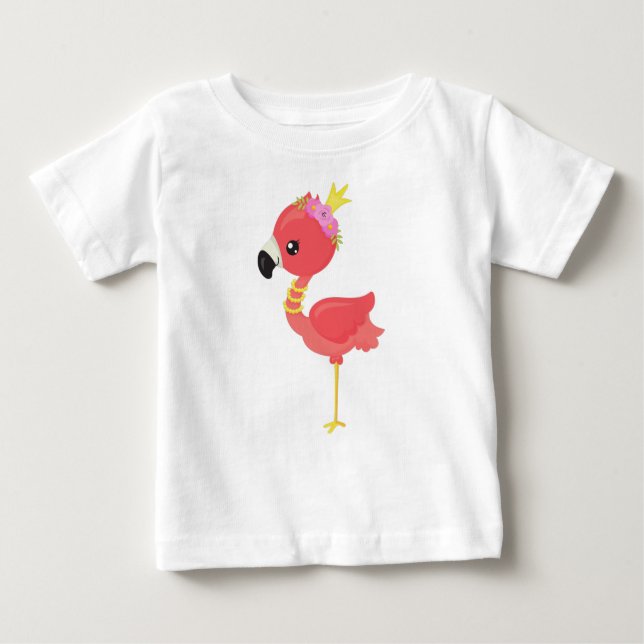 Camiseta De Bebé Princesa Flamingo, Corona, Flamingo, Flores (Anverso)