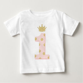 Camiseta De Bebé Princesa Purpurina de Oro Rosado Primer Cumpleaños