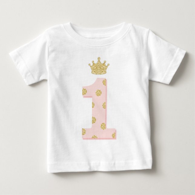 Camiseta De Bebé Princesa Purpurina de Oro Rosado Primer Cumpleaños (Anverso)