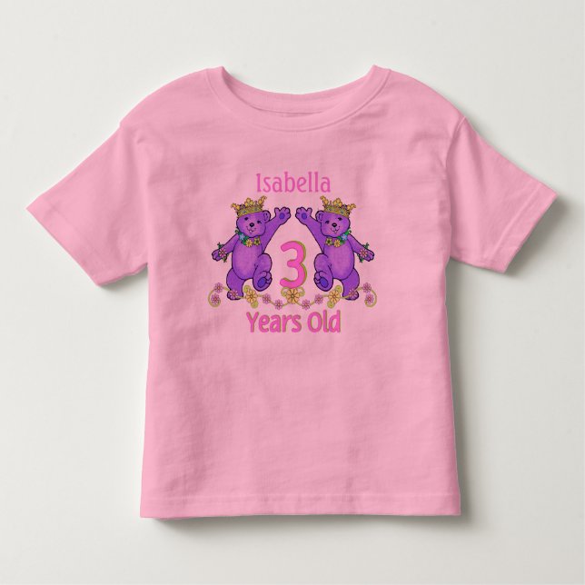 Camiseta De Bebé Princess Bears 3er cumpleaños nombre personalizado (Anverso)