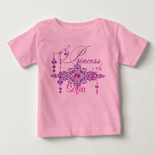 Camiseta De Bebé Princess Jewels Personalizado Pink Toddler Ruffle  (Anverso)