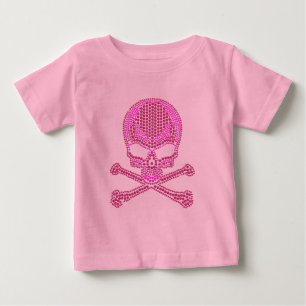 Camiseta De Bebé Printed Pink Rhinestone Skull & Crossbones