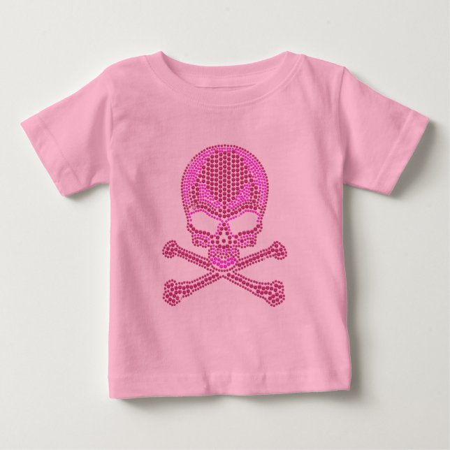 Camiseta De Bebé Printed Pink Rhinestone Skull & Crossbones (Anverso)