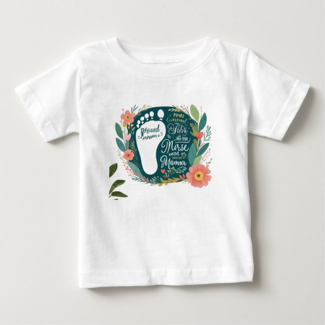 Camiseta De Bebé Proud Nurse Mama – Floral Baby Footprint Design (Anverso)