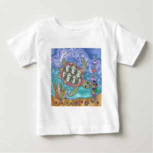 Camiseta De Bebé Psicodelia Mar Turtle Seahorse Art