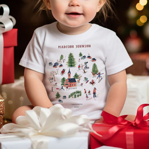 Camiseta De Bebé Pueblo navideño minimalista y lindo de invierno nó