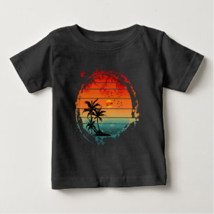 Camiseta De Bebé puesta de sol de moda con palmera