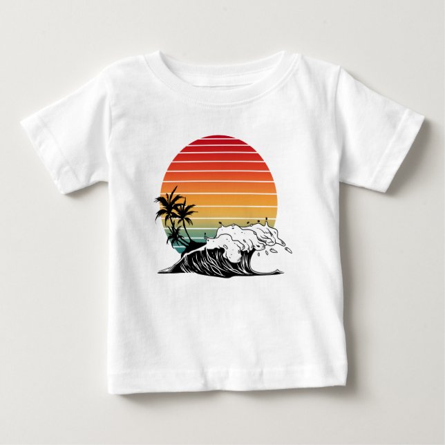 Camiseta De Bebé Puesta de sol y ola (Anverso)