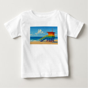 Camiseta De Bebé Puesto de vigilancia del arco iris de la playa de