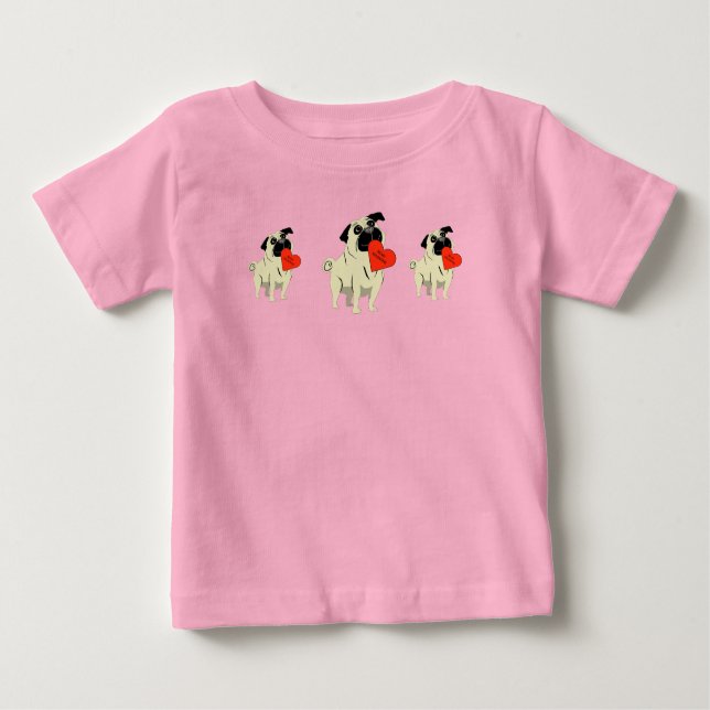 Camiseta De Bebé Pug be my Valentine (Anverso)