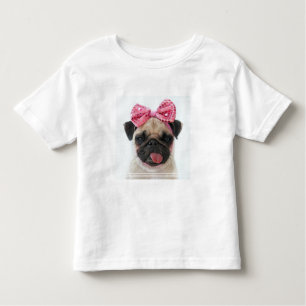 Camiseta De Bebé Pug con arco rosado