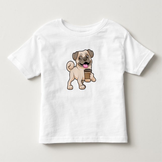 Camiseta De Bebé Pug con café para ir (Anverso)