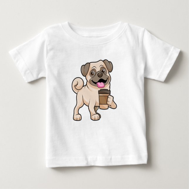 Camiseta De Bebé Pug con café para ir (Anverso)