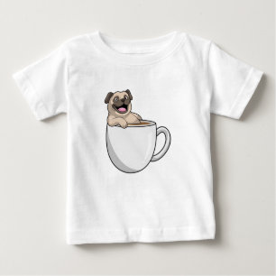 Camiseta De Bebé Pug con taza de café