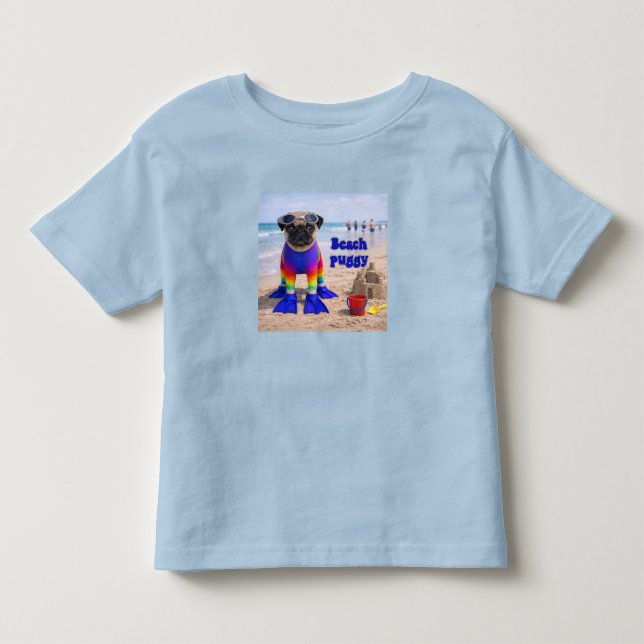 Camiseta De Bebé Pug de la playa (Anverso)