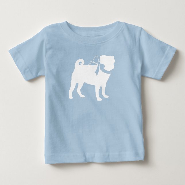 Camiseta De Bebé Pug Dog Baby Shower Boy Blue con Bow (Anverso)