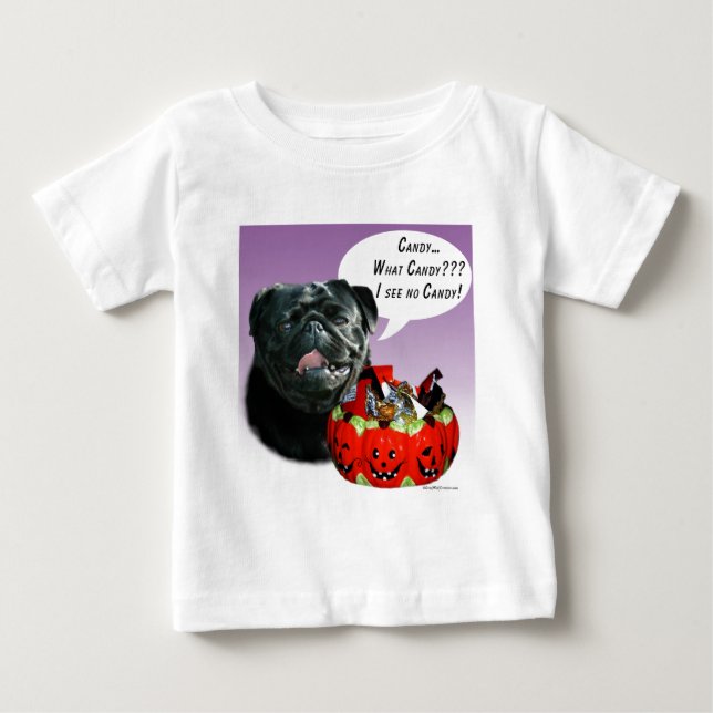 Camiseta De Bebé Pug (negro) Halloween Candy (Anverso)