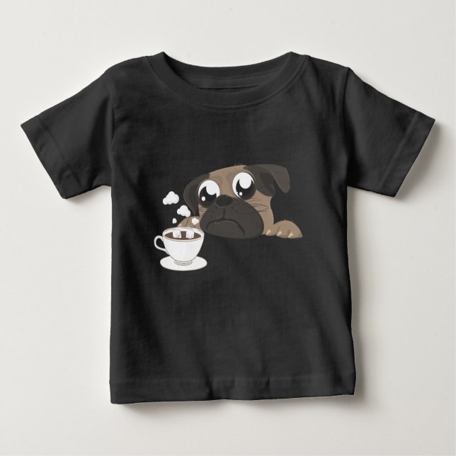 Camiseta De Bebé Pug y café (Anverso)