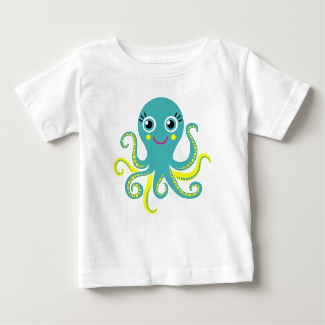 Camiseta De Bebé Pulpo azul y amarillo (Anverso)