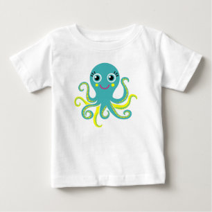 Camiseta De Bebé Pulpo azul y amarillo