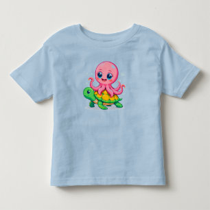 Camiseta De Bebé Pulpo de dibujos animados adorable montando una to