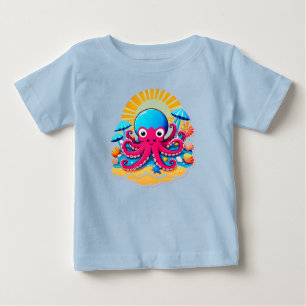 Camiseta De Bebé Pulpo de dibujos animados lindo en la playa solead