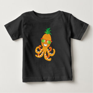 CAMISETA DE BEBÉ PULPO DE PIÑA TROPICAL EXÓTICO SONRIENTE DIVERTIDO