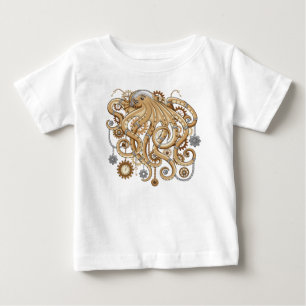 Camiseta De Bebé Pulpo Steampunk Retro Fantasía Mecánica
