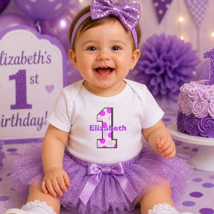 Camiseta De Bebé Punto Simple Morado Cumpleaños número 1