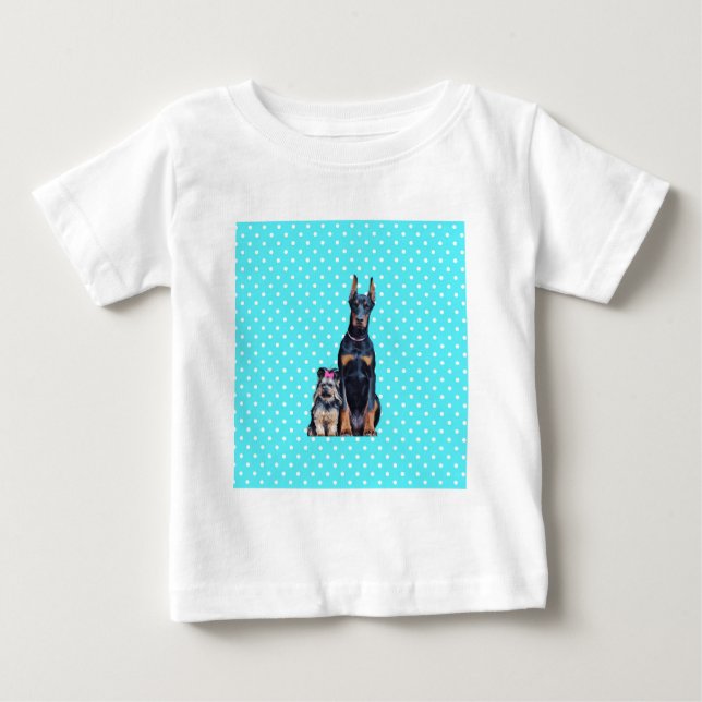 Camiseta De Bebé Puntos de Polka Azul de Yorkshire Terrier Doberman (Anverso)